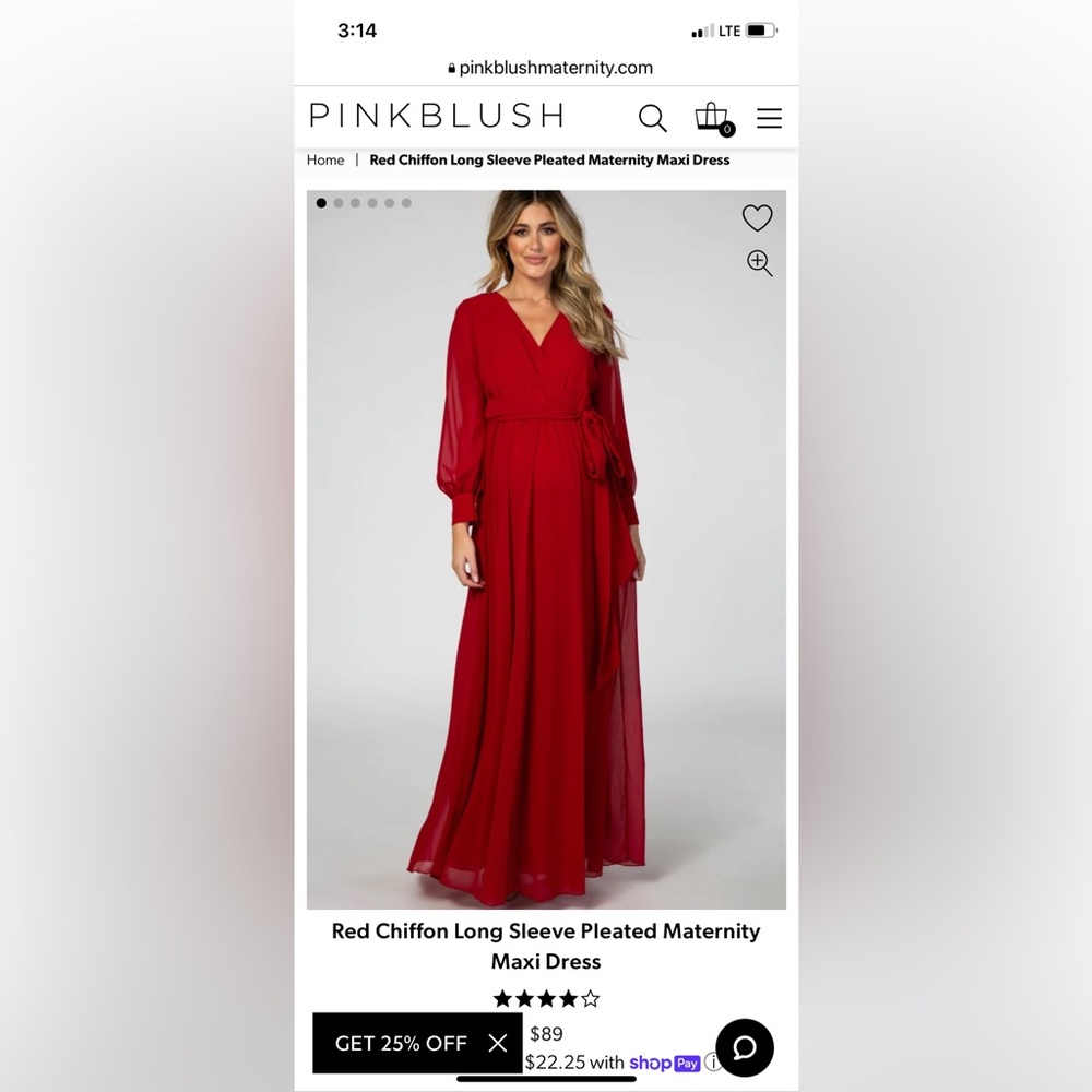 Pinkblush Red Long Sleeve Chiffon Maxi Dress